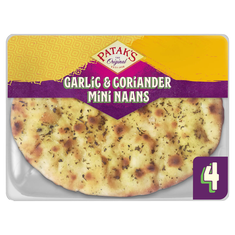 Patak's garlic and coriander mini naan breads 4-pack, imported from the UK
