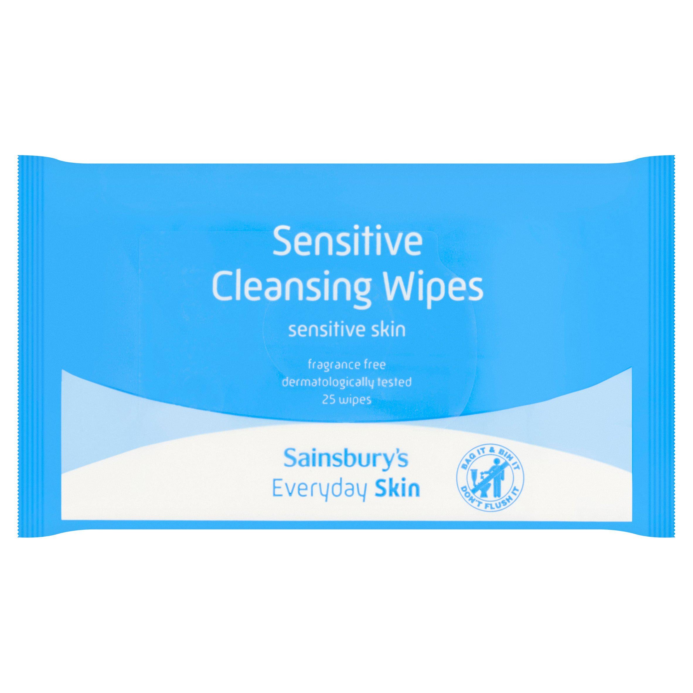 Sainsbury's sensitive cleansing wipes fragrance-free 25 pack, imported from the UK