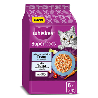 Sainsburys Whiskas Superfoods 1+ Fish in Jelly Wet Cat Food Pouches 6 x 50g- Buy online at McGrocer