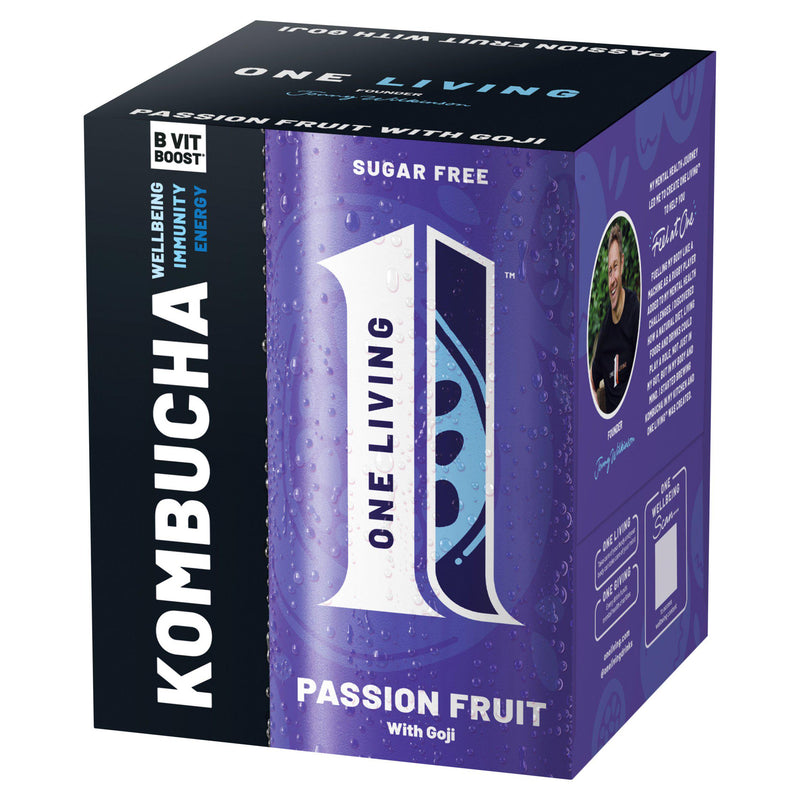 One Living sugar free passion fruit goji kombucha 4x250ml - British product