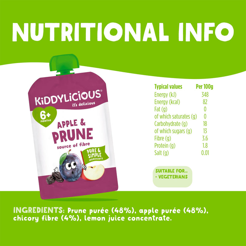 Kiddylicious baby food pouch apple and prune 100g (British brand)