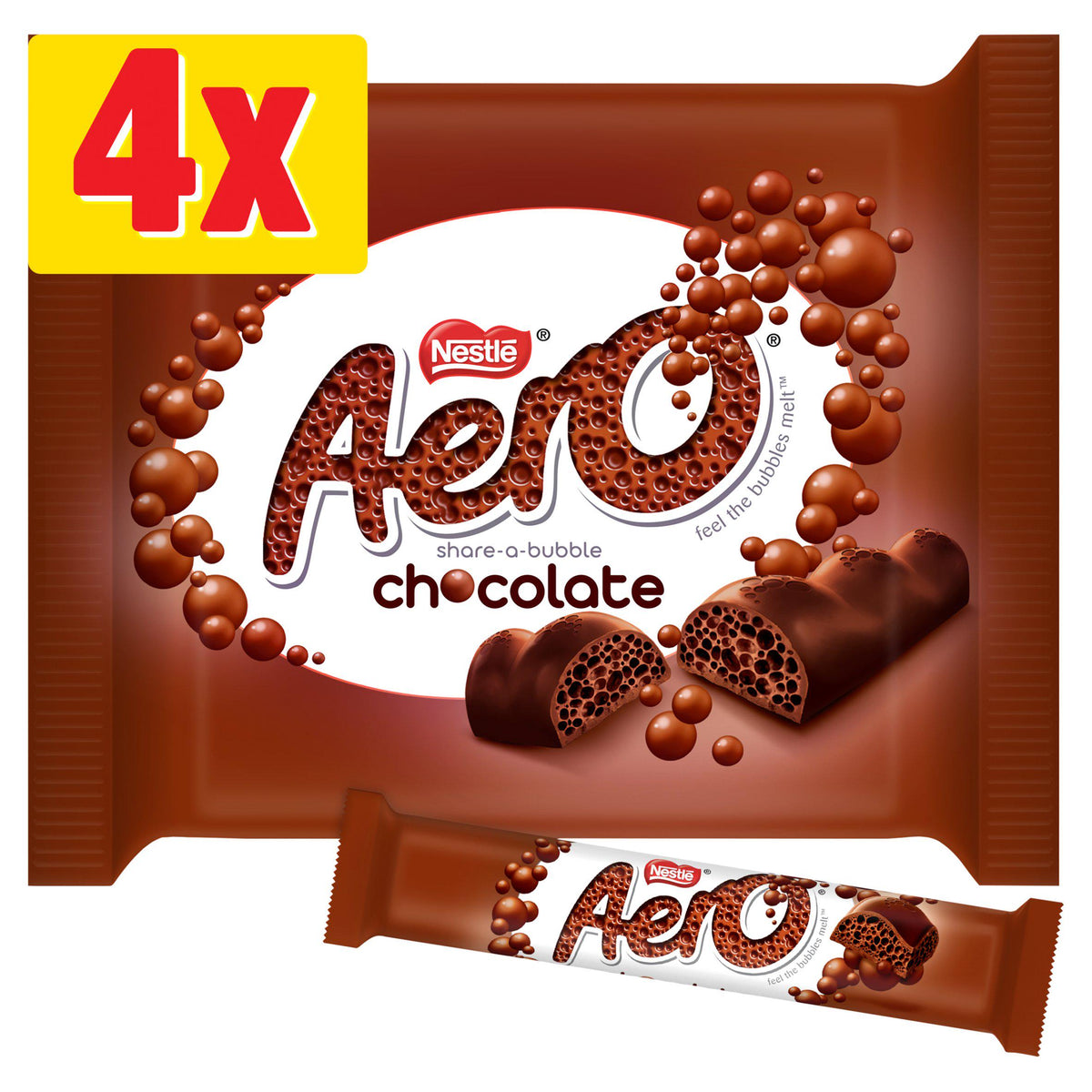 Aero Bubbly milk chocolate multipack 4x27g, imported from the UK