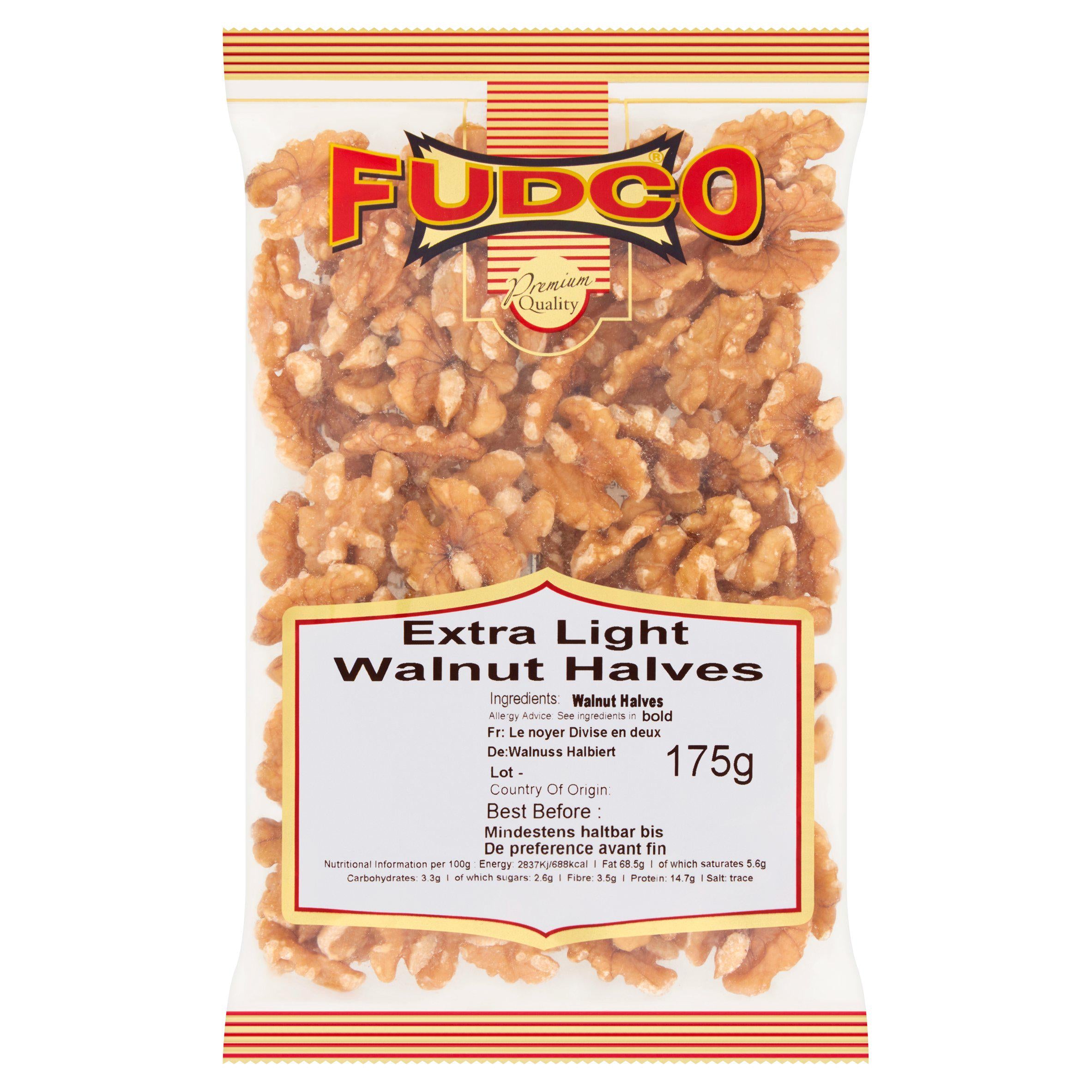 Fudco walnut halves extra light 175g, imported from the UK