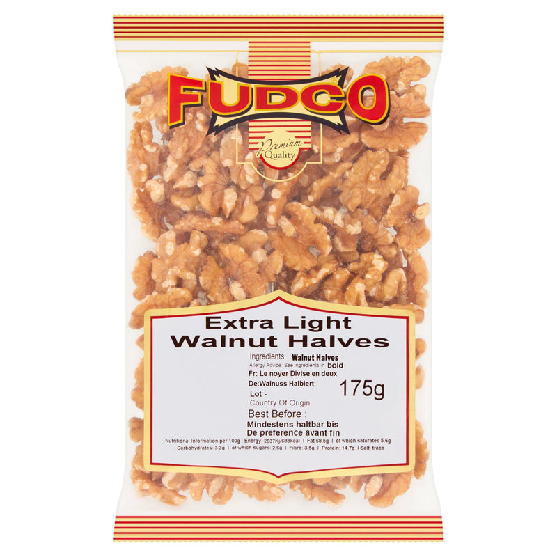 Fudco walnut halves extra light 175g, imported from the UK