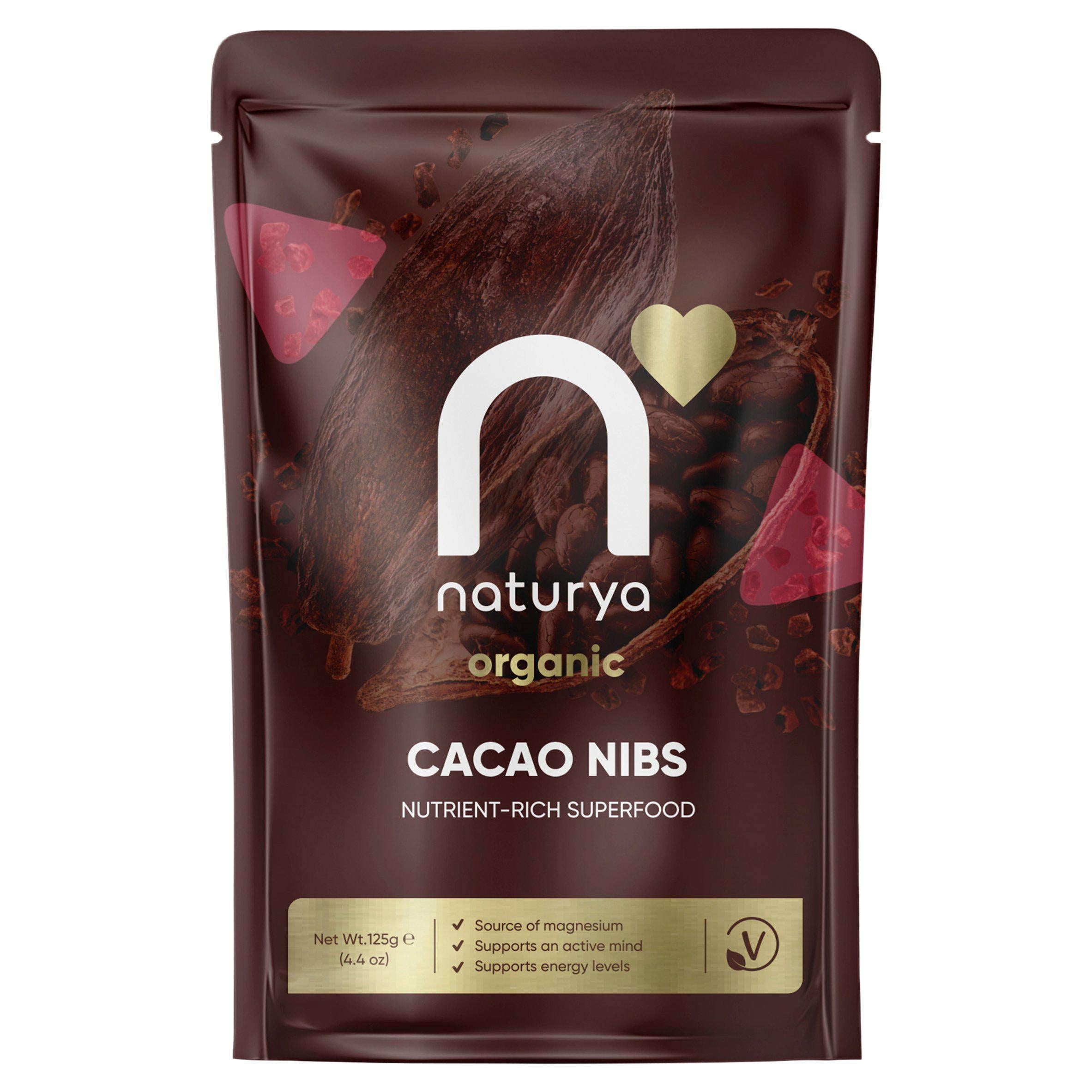 Naturya organic cocoa nibs 125g, imported from the UK