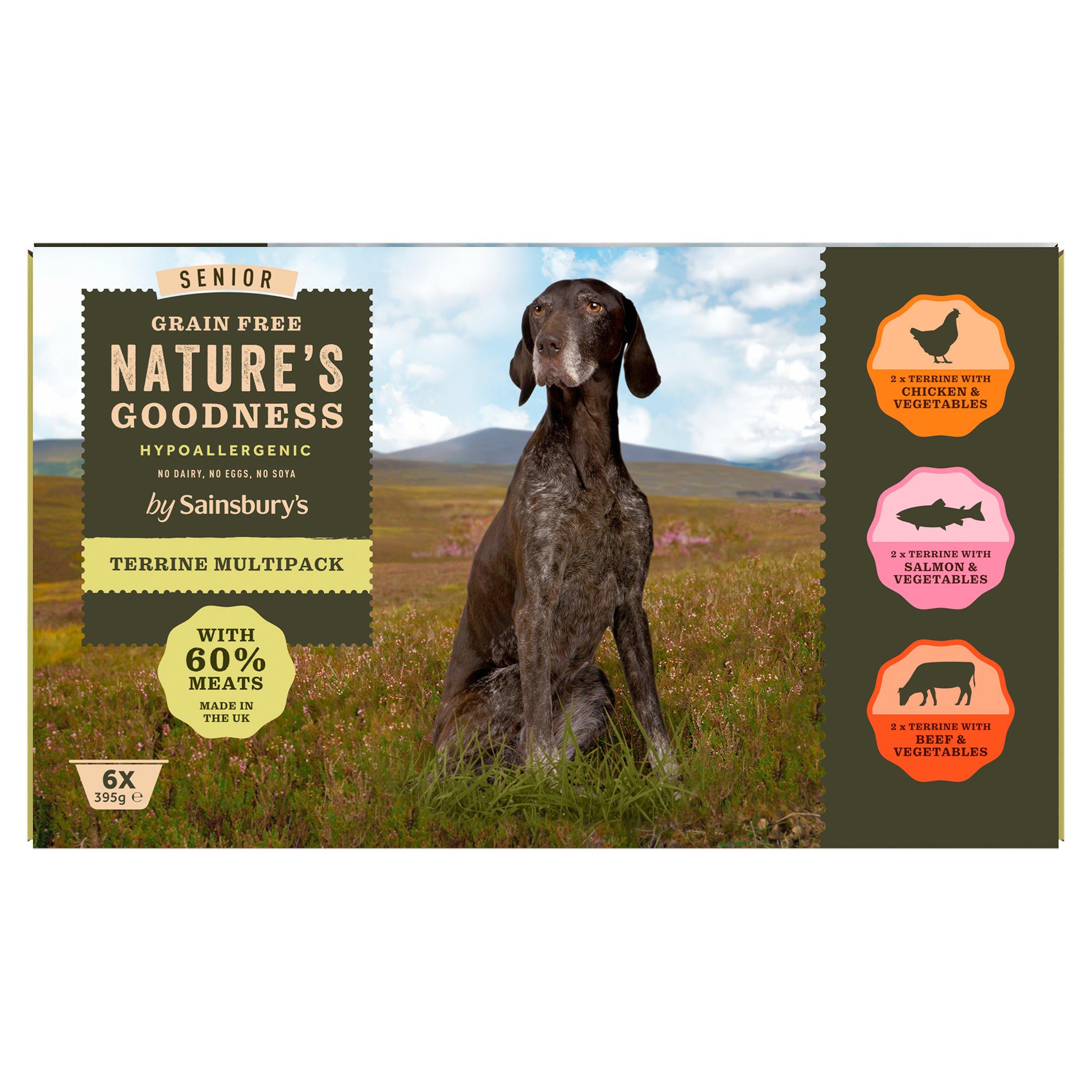 Sainsbury's Nature's Goodness senior dog food terrine multipack 6x395g, imported from the UK