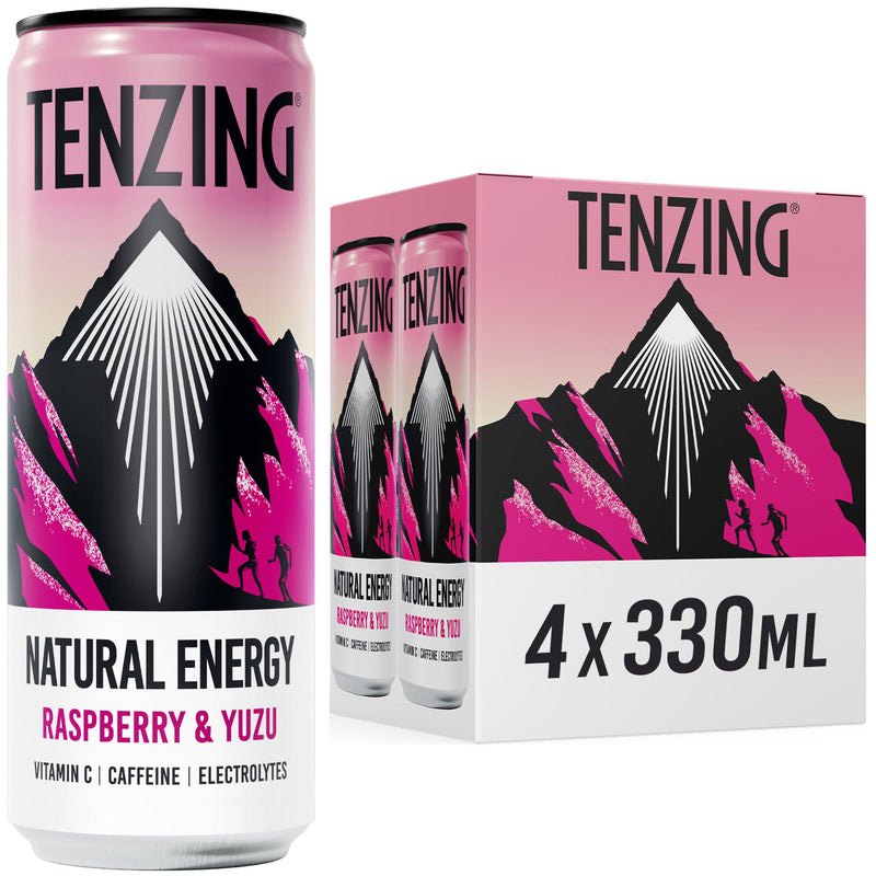 Tenzing natural energy drink Raspberry Yuzu 4 pack 330ml (British brand)