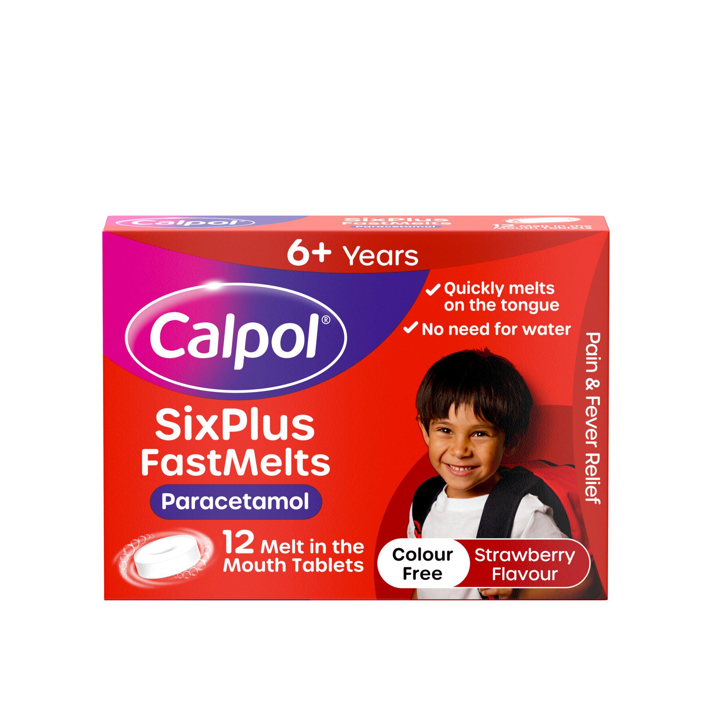 Calpol strawberry paracetamol fast melt tablets 12 pack, UK version