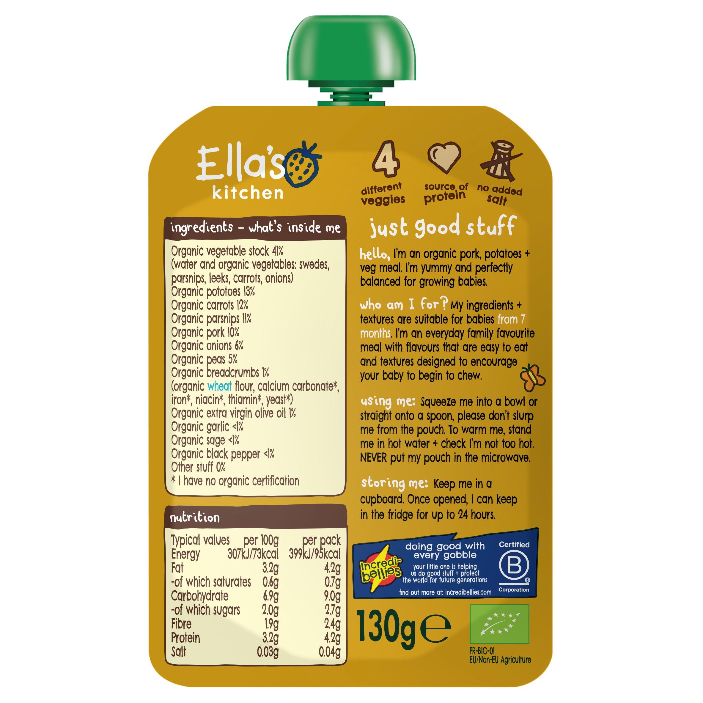 Ella's Kitchen organic bangers and mash baby food 130g, UK version