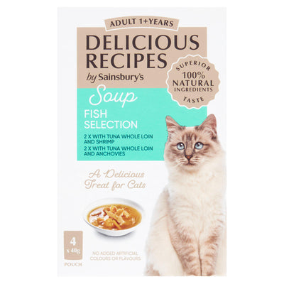 Sainsburys Sainsbury's Delicious Recipes Soup Fish Selection Adult Cat Food 4 x 40g- Buy online at McGrocer
