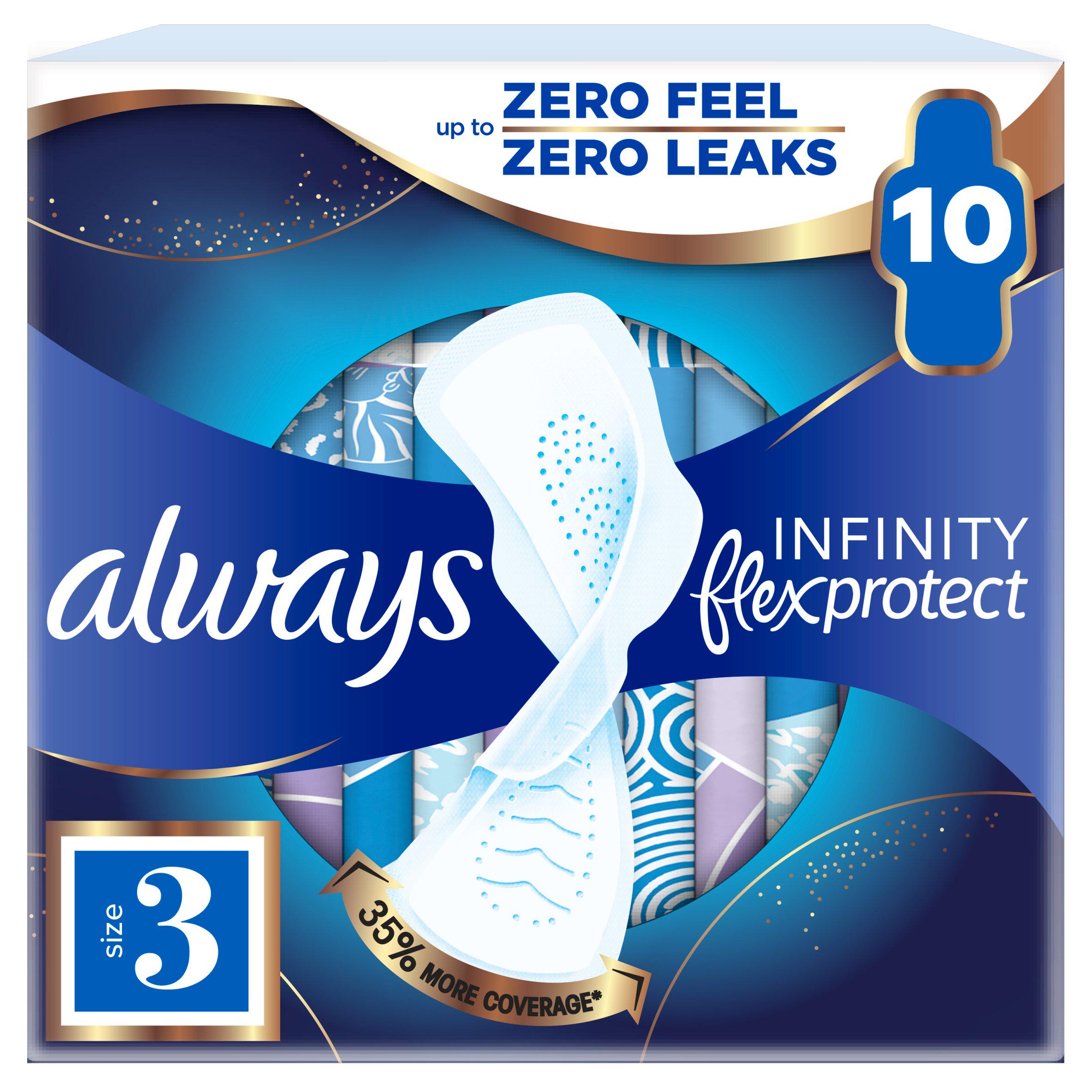 Always Infinity FlexProtect Night sanitary pads Size 3 x10, UK version
