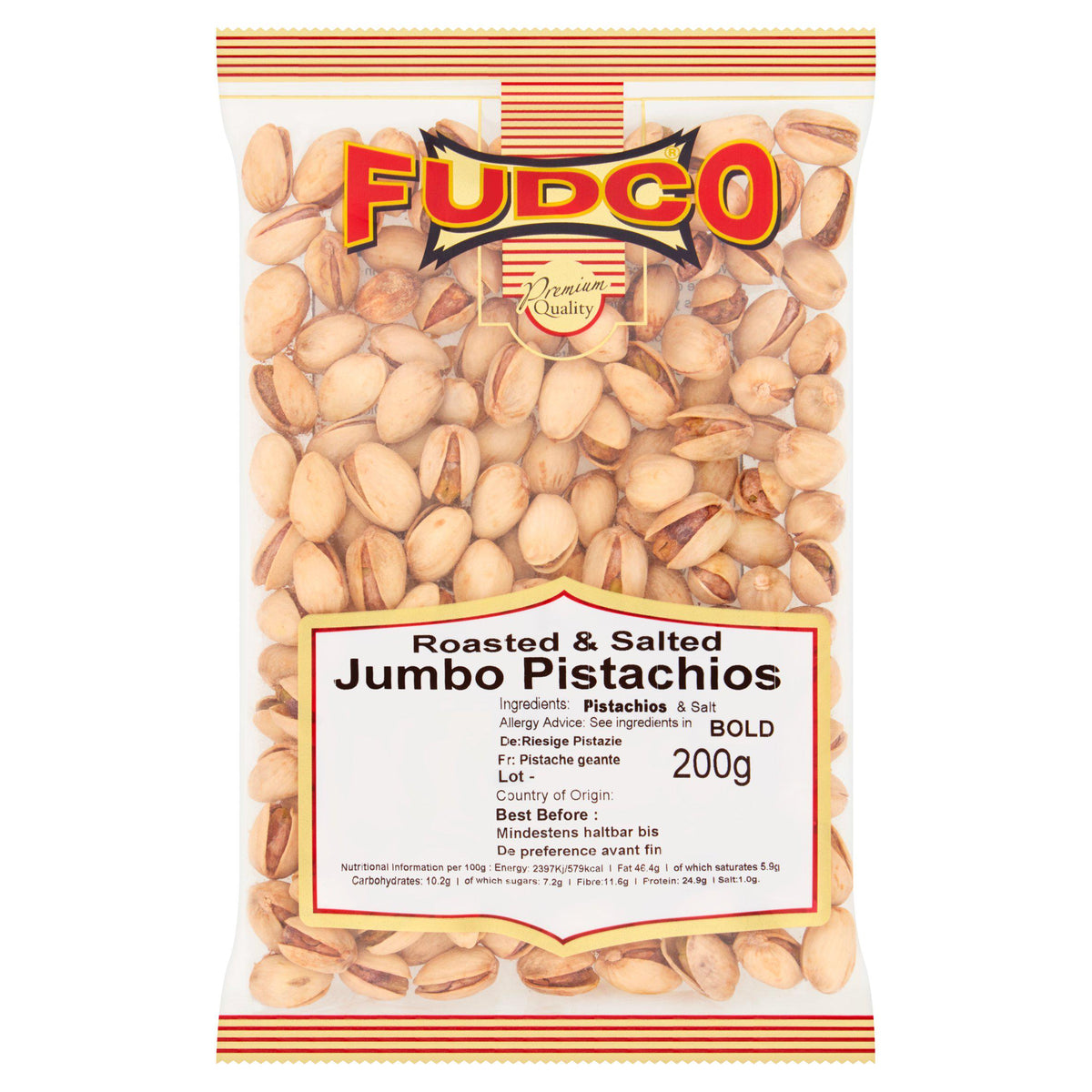 Fudco roasted and salted jumbo pistachios 200g, UK version