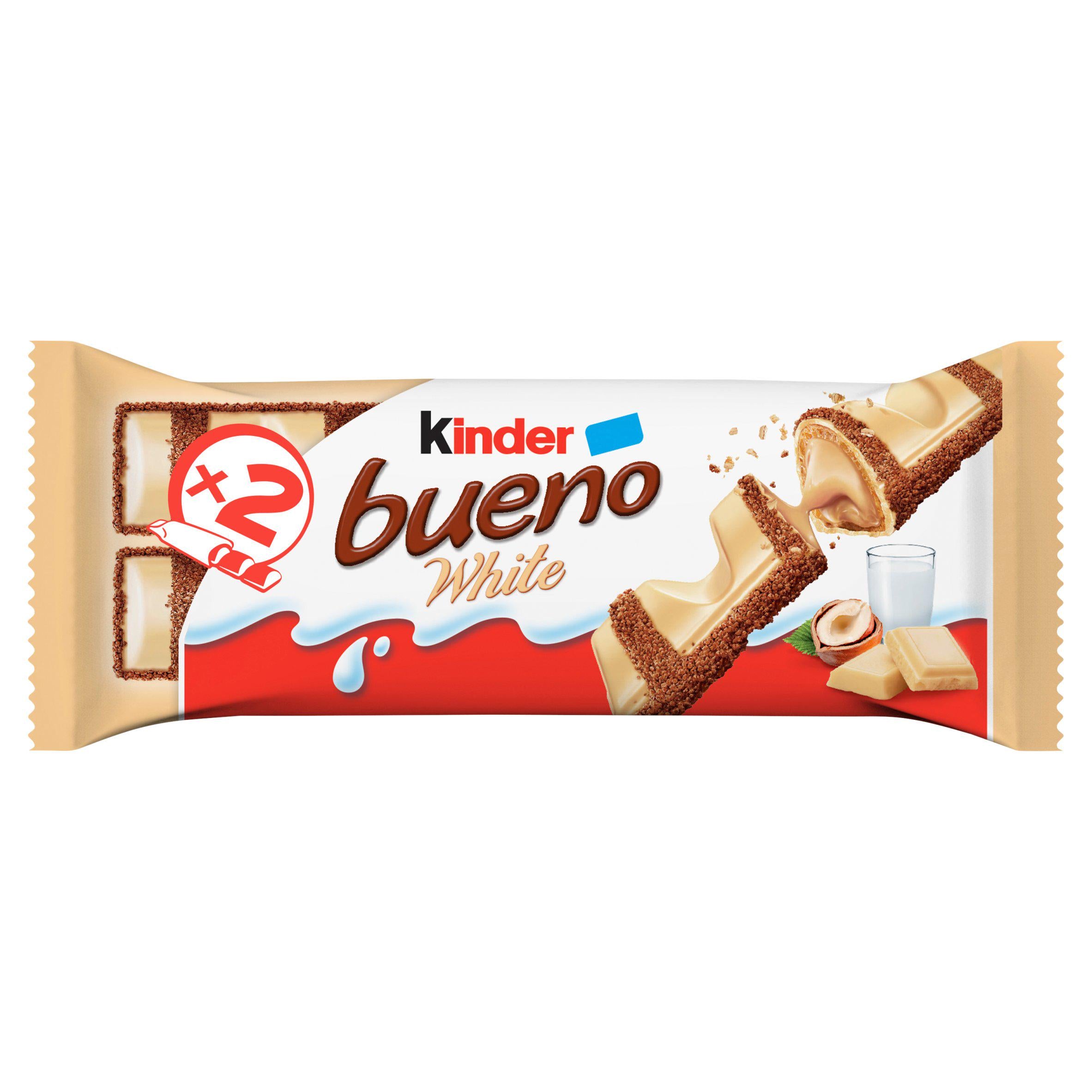 Kinder Bueno white chocolate hazelnut bar 39g, imported from the UK