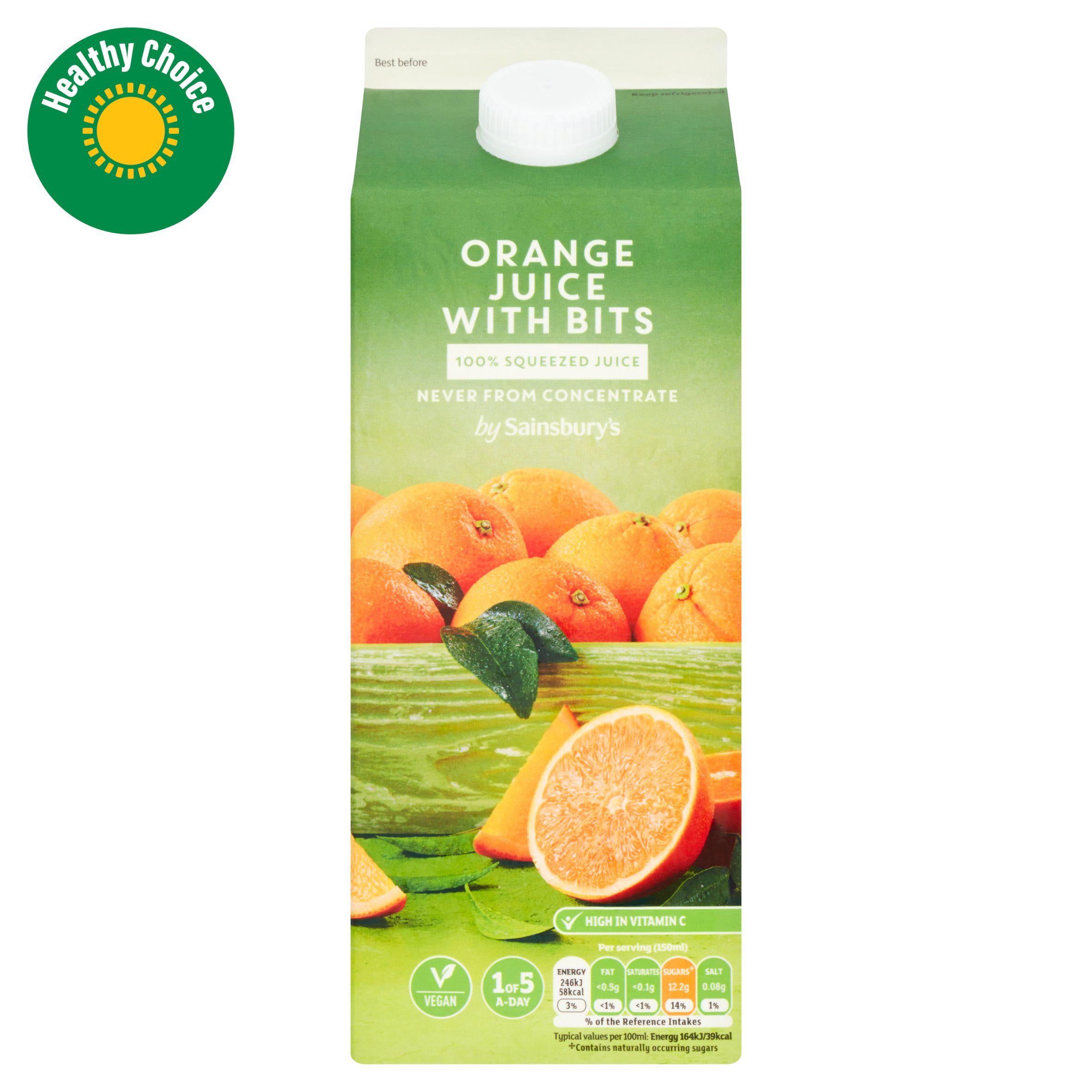 Sainsbury's orange juice with bits 1.75L, imported from the UK