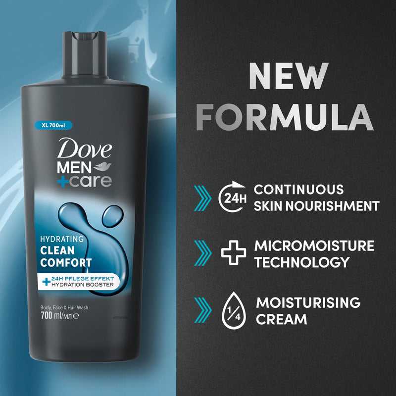 Dove Men+Care Hydrating Clean Comfort 3-in-1 body wash 700ml - British product