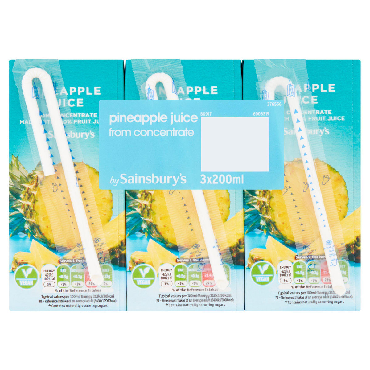 Sainsburys Pure Pineapple Juice 3x200ml (British brand)