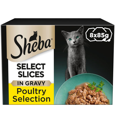 Sainsburys Sheba Select Slices Mixed Poultry Collection in Gravy Wet Cat Food Trays 8 x 85g- Buy online at McGrocer