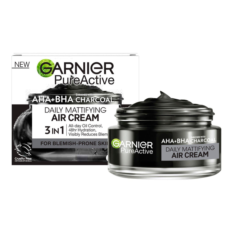 Garnier Pure Active AHA+BHA Charcoal Daily Mattifying Air Cream, imported from the UK