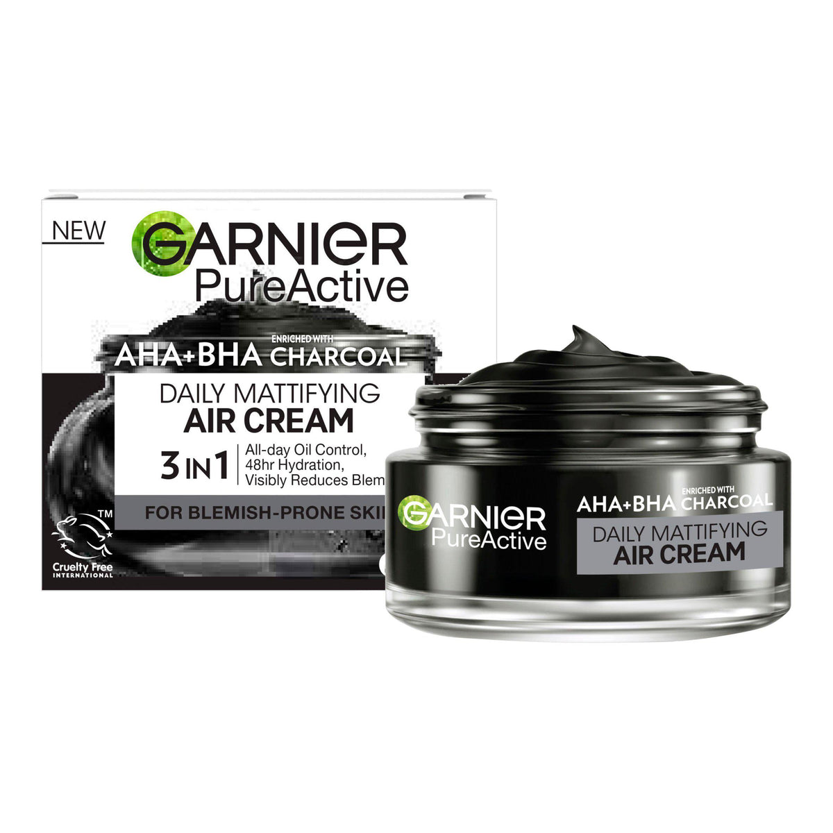 Garnier Pure Active AHA+BHA Charcoal Daily Mattifying Air Cream, imported from the UK