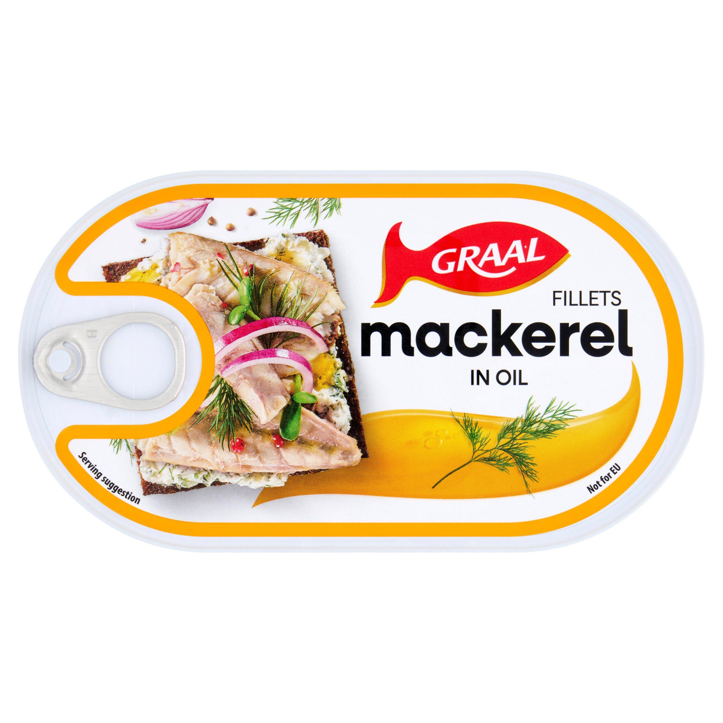 Graal mackerel fillets in rapeseed oil 170g can - British product