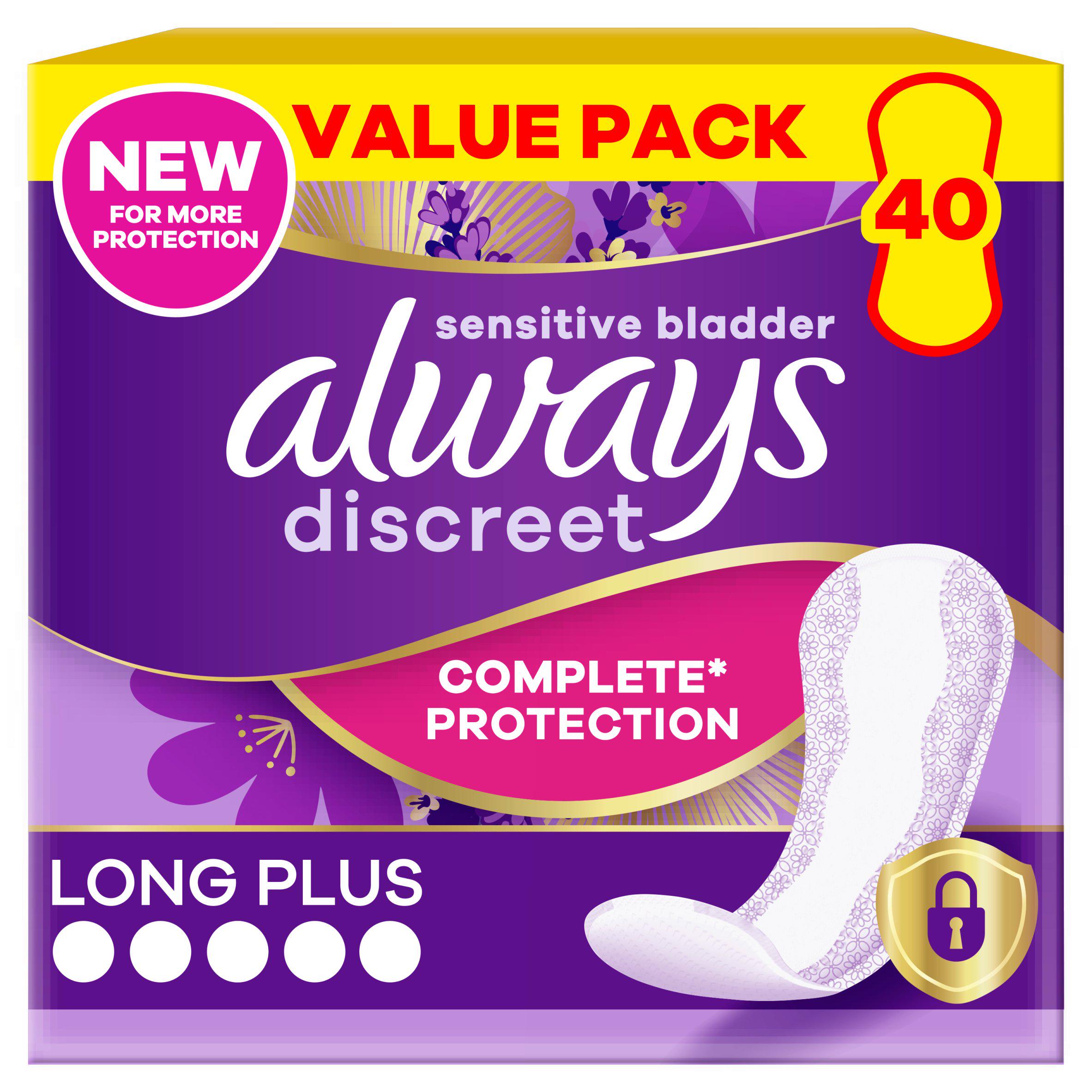 Always Discreet Long Plus panty liners 40 pack - British product