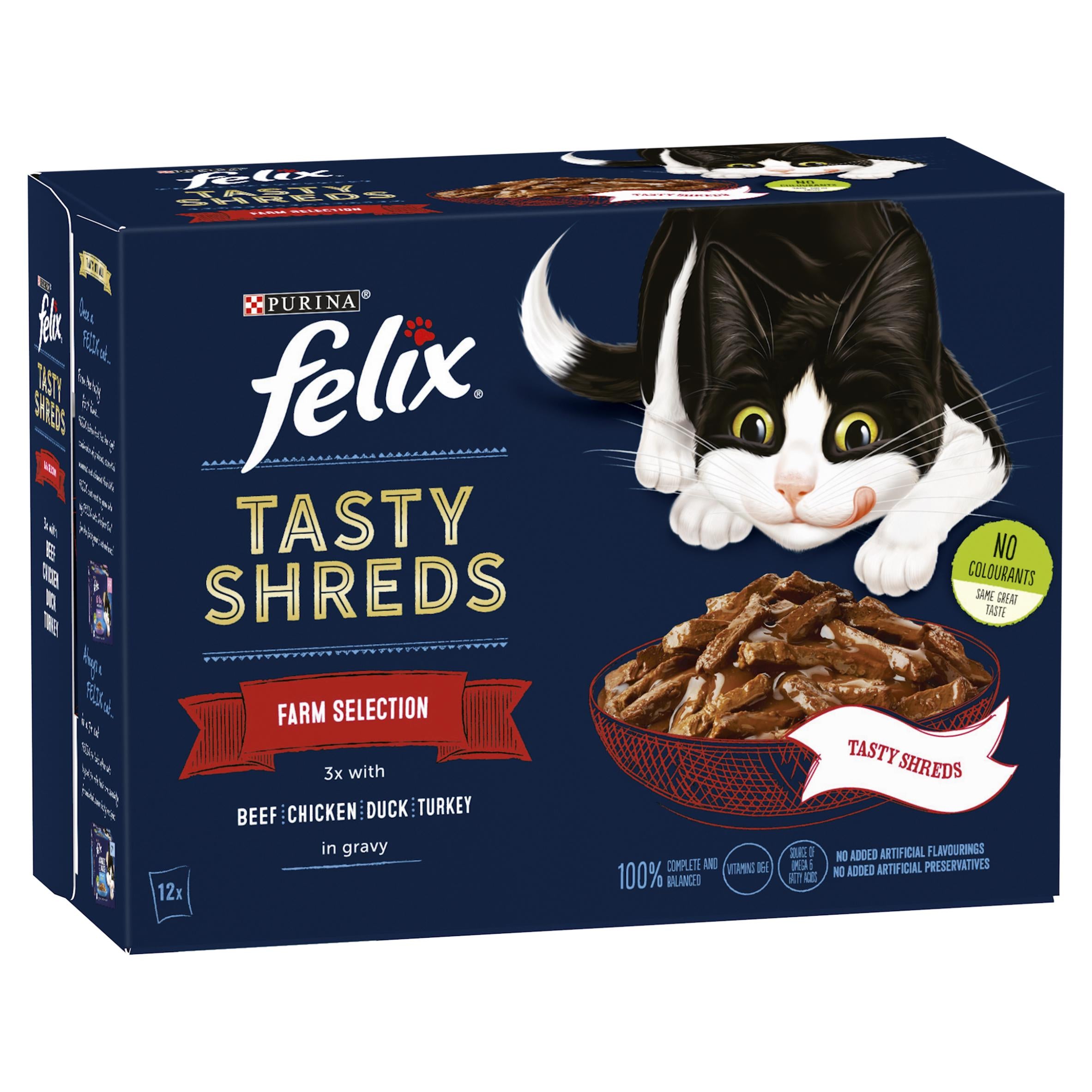 Felix wet cat food Tasty Shreds in Gravy 12x80g - British product