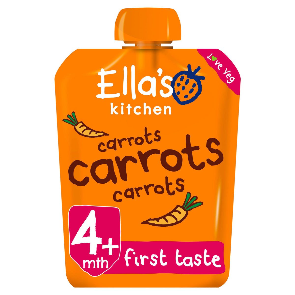 Ella's Kitchen organic carrot baby food pouch 70g, imported from the UK
