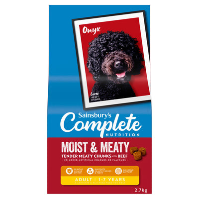 Sainsburys Sainsbury's Complete Nutrition Moist & Meaty Tender Meaty Chunks with Beef Adult Dog Food 2.7kg- Buy online at McGrocer