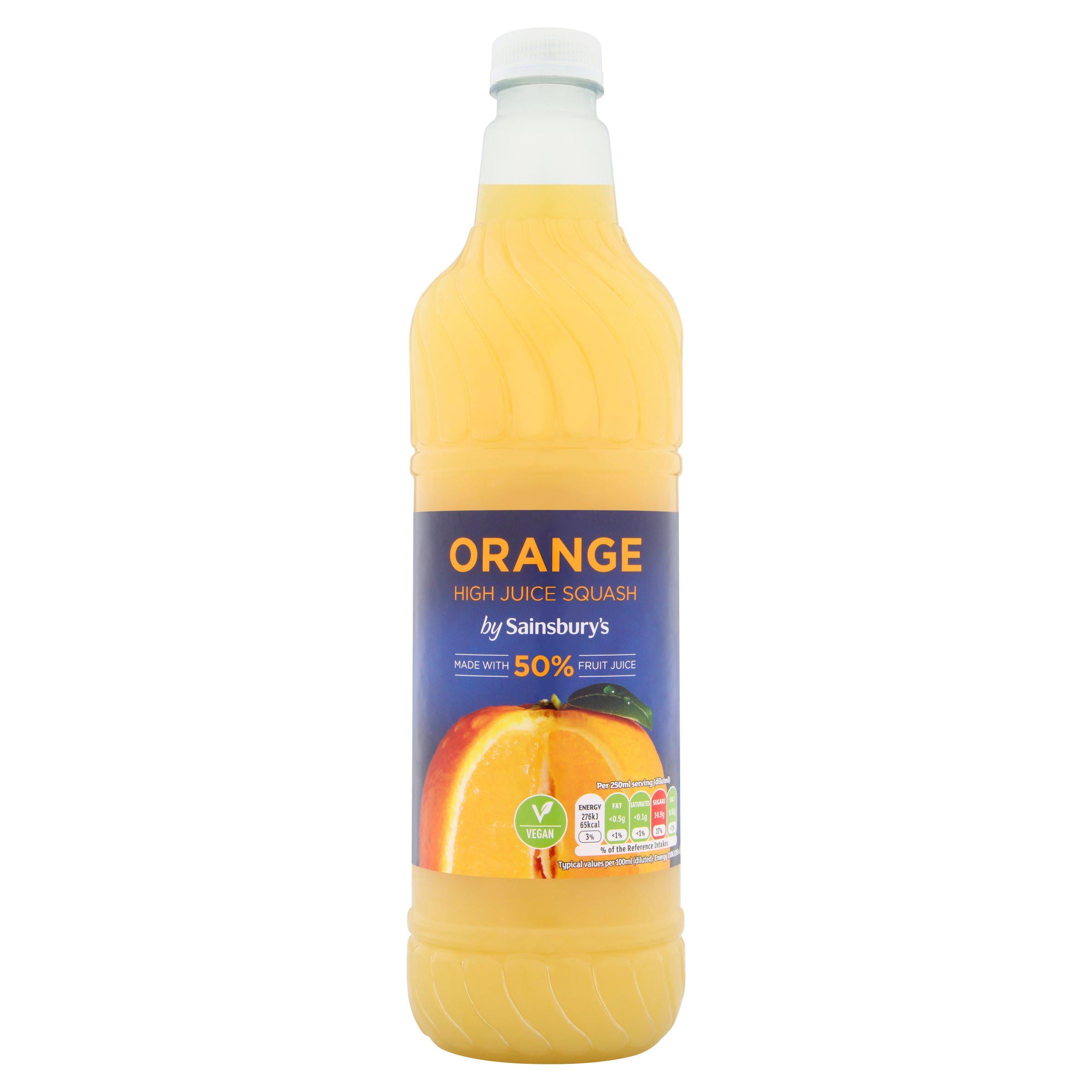 Sainsbury's high juice orange squash 1L (British brand)