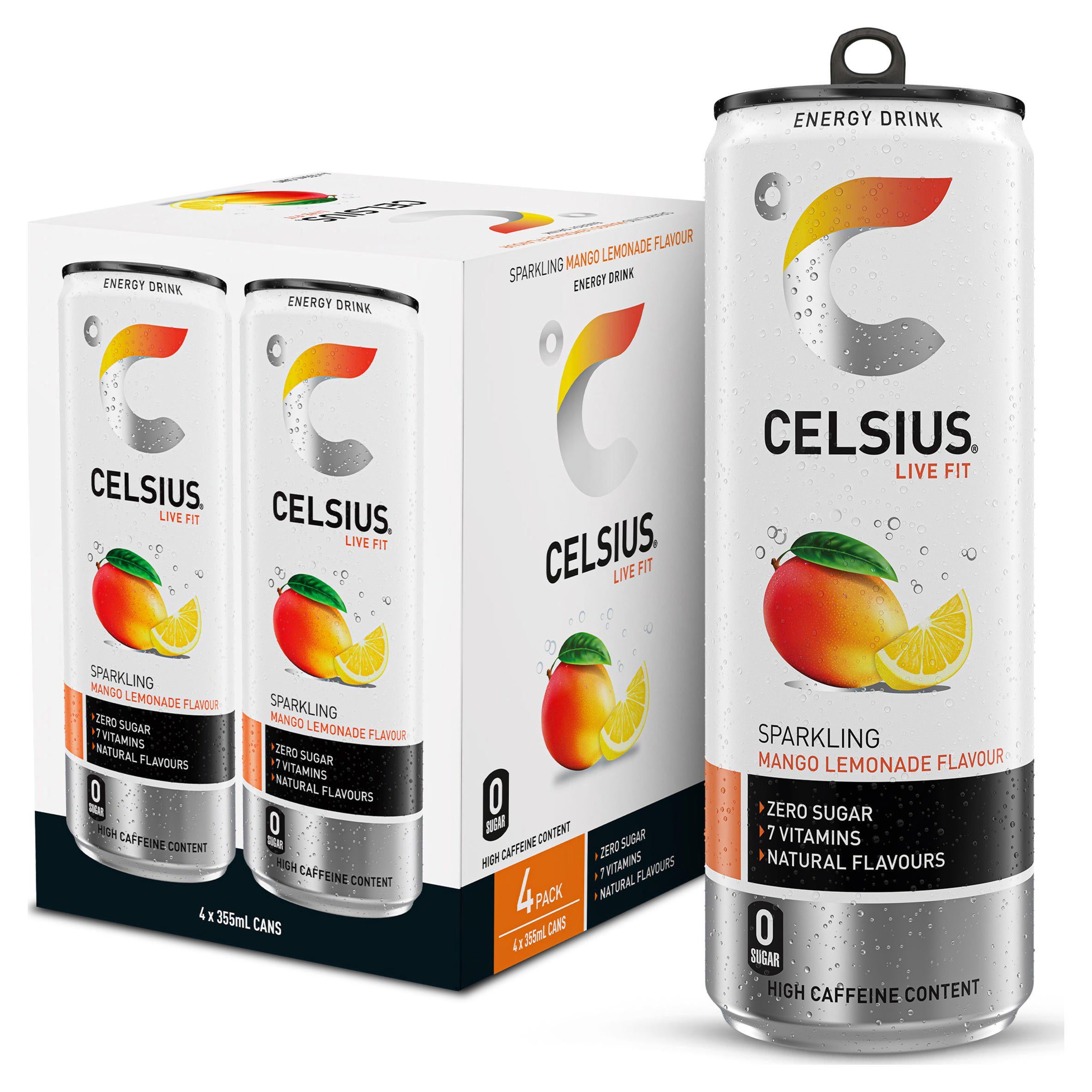 Celsius mango lemonade energy drink 4 x 355ml cans - British product
