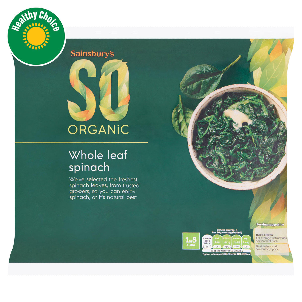 Sainsbury's Ganzblattspinat, SO Bio, 500 g