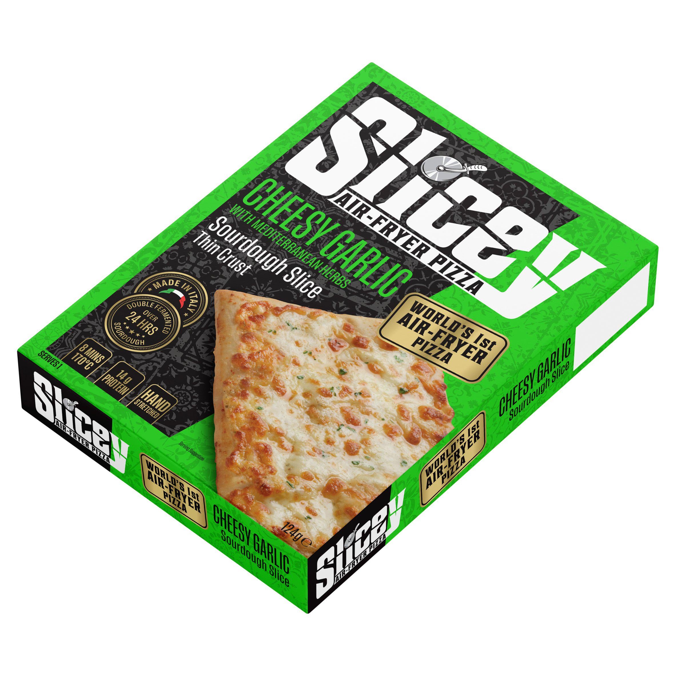 Slicey cheesy garlic pizza with Mediterranean herbs 124g - British product
