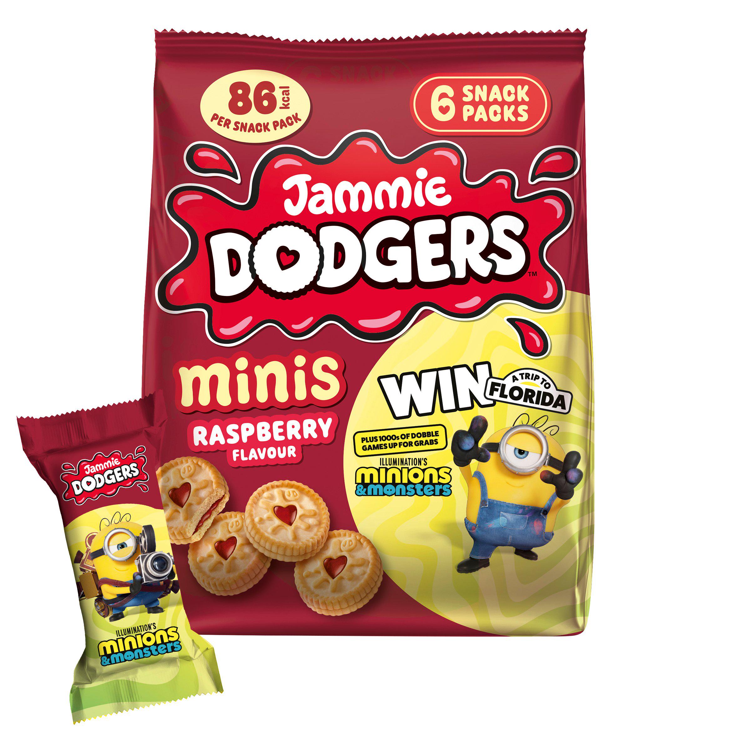 Jammie Dodgers minis raspberry biscuits 6 snack packs, UK version