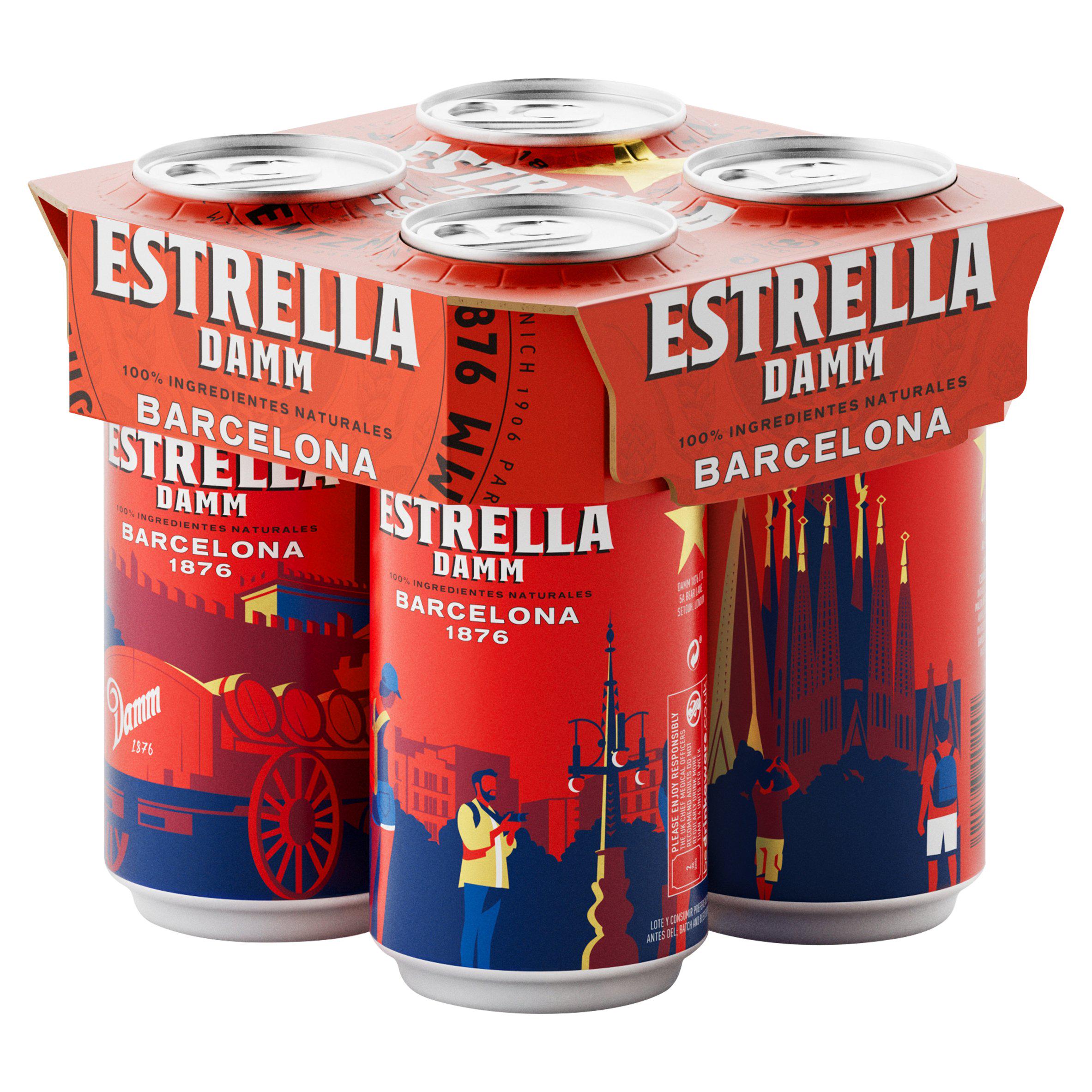 Estrella Damm Spanish lager beer 4x440ml cans (British brand)