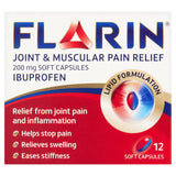 Flarin Joint and Muscular Pain Relief soft capsules 200mg x12, imported from the UK
