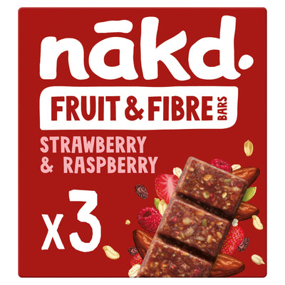 Sainsburys Nakd Strawberry & Raspberry Fruit & Fibre Bars 3x44g- Buy online at McGrocer