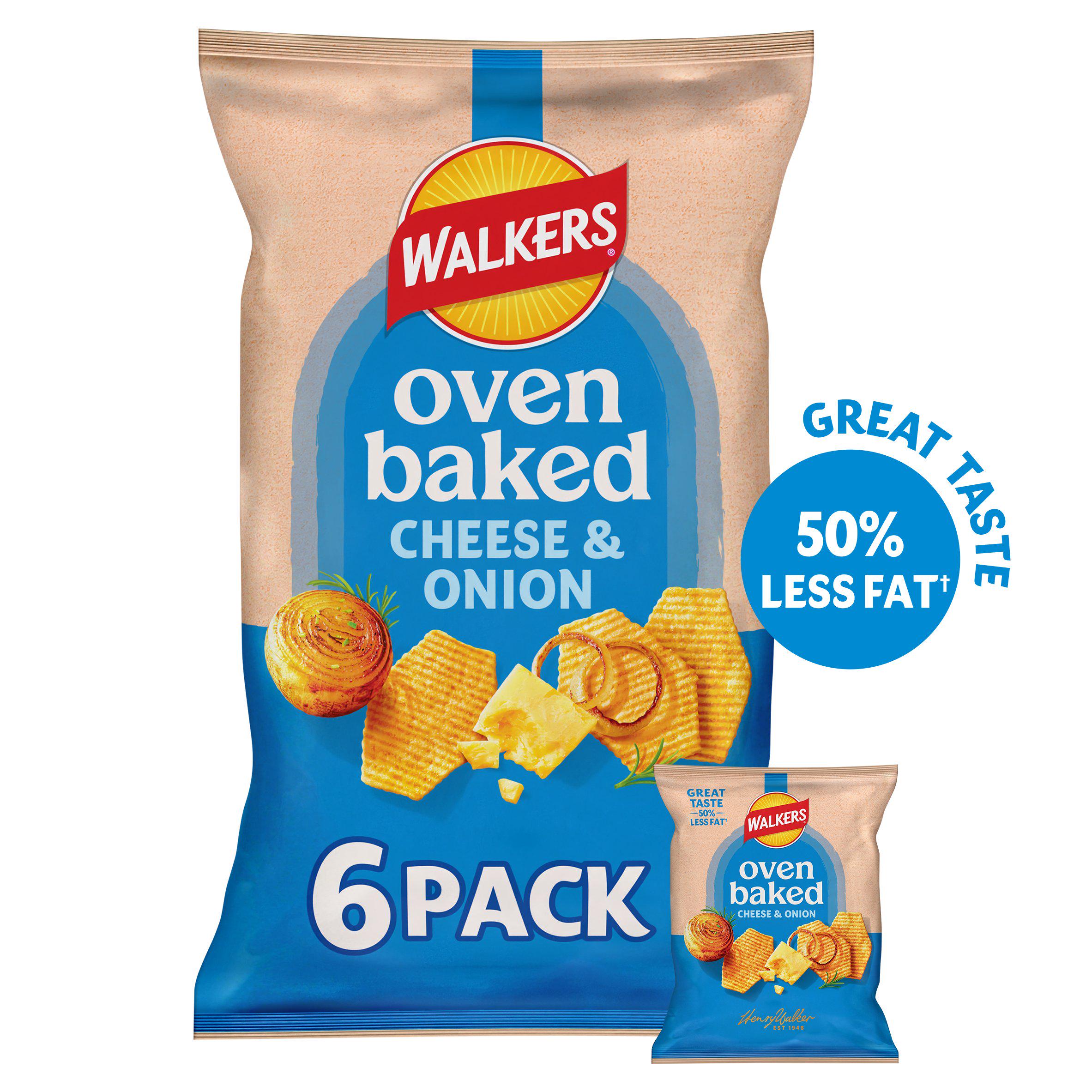 Walkers baked crisps cheese & onion multipack 6x22g, imported from the UK