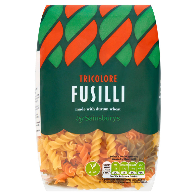 Sainsbury's fusilli tricolori pasta 500g (British brand)