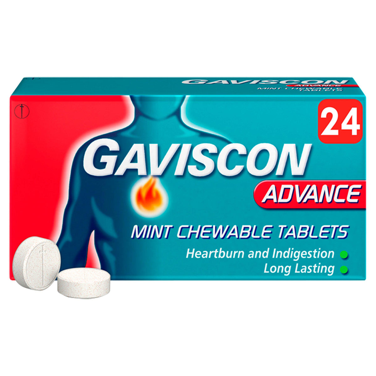 Gaviscon Advance heartburn relief tablets mint 24 pack, UK version