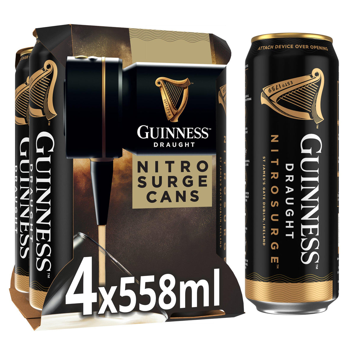 Guinness Nitrosurge stout beer cans 4x558ml (British brand)