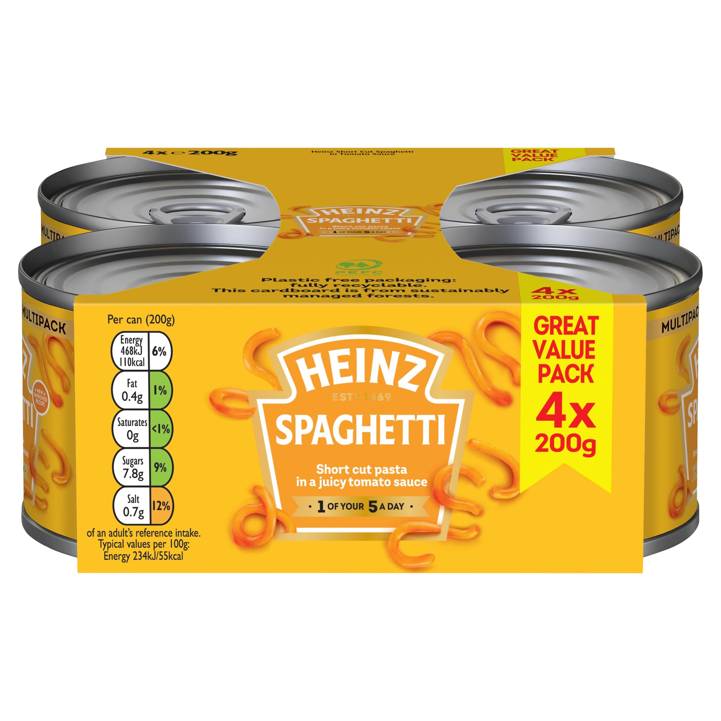 Heinz spaghetti in tomato sauce value pack 4 x 200g - British product