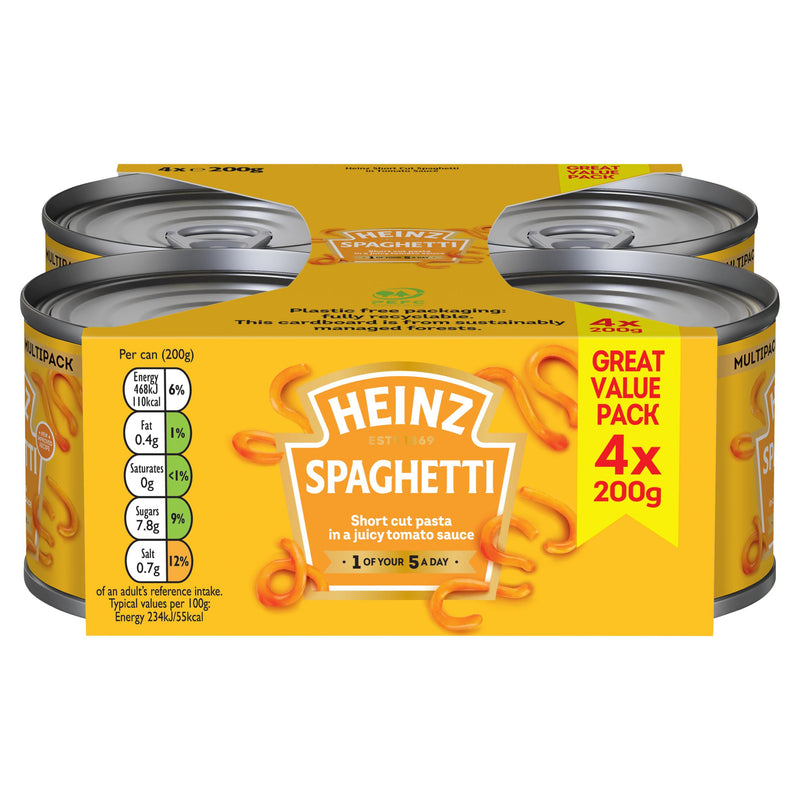 Heinz spaghetti in tomato sauce value pack 4 x 200g - British product