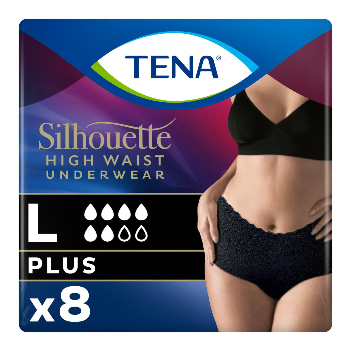 TENA Silhouette incontinence pants black size L 8 pack, imported from the UK