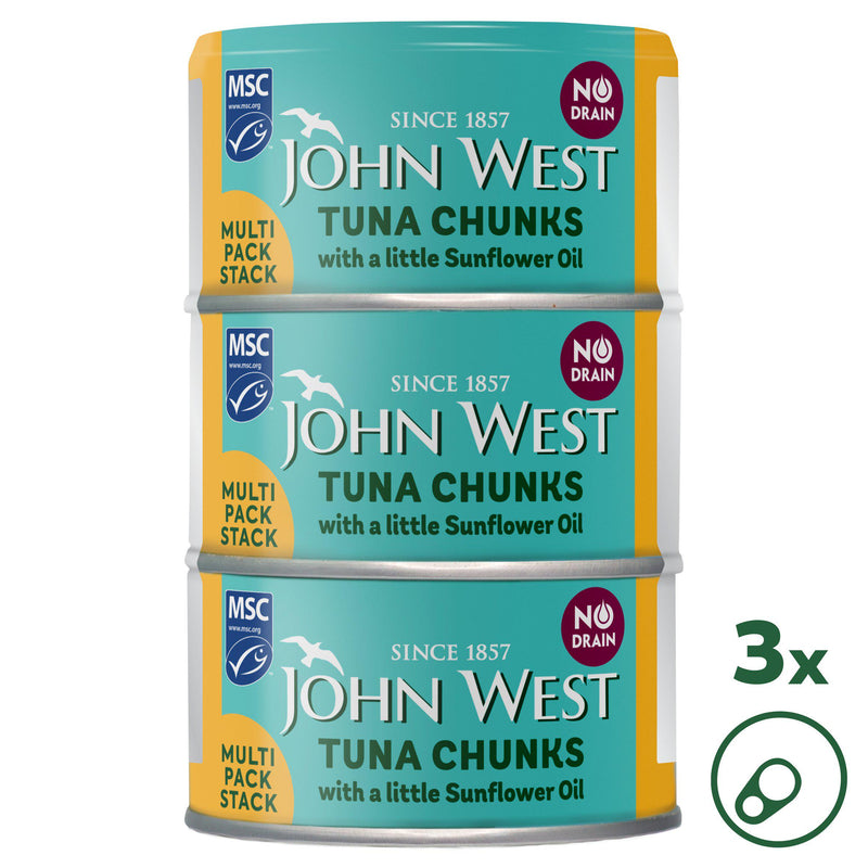 John West Tuna Chunks No Drain Sunflower Oil 3x100g, UK version