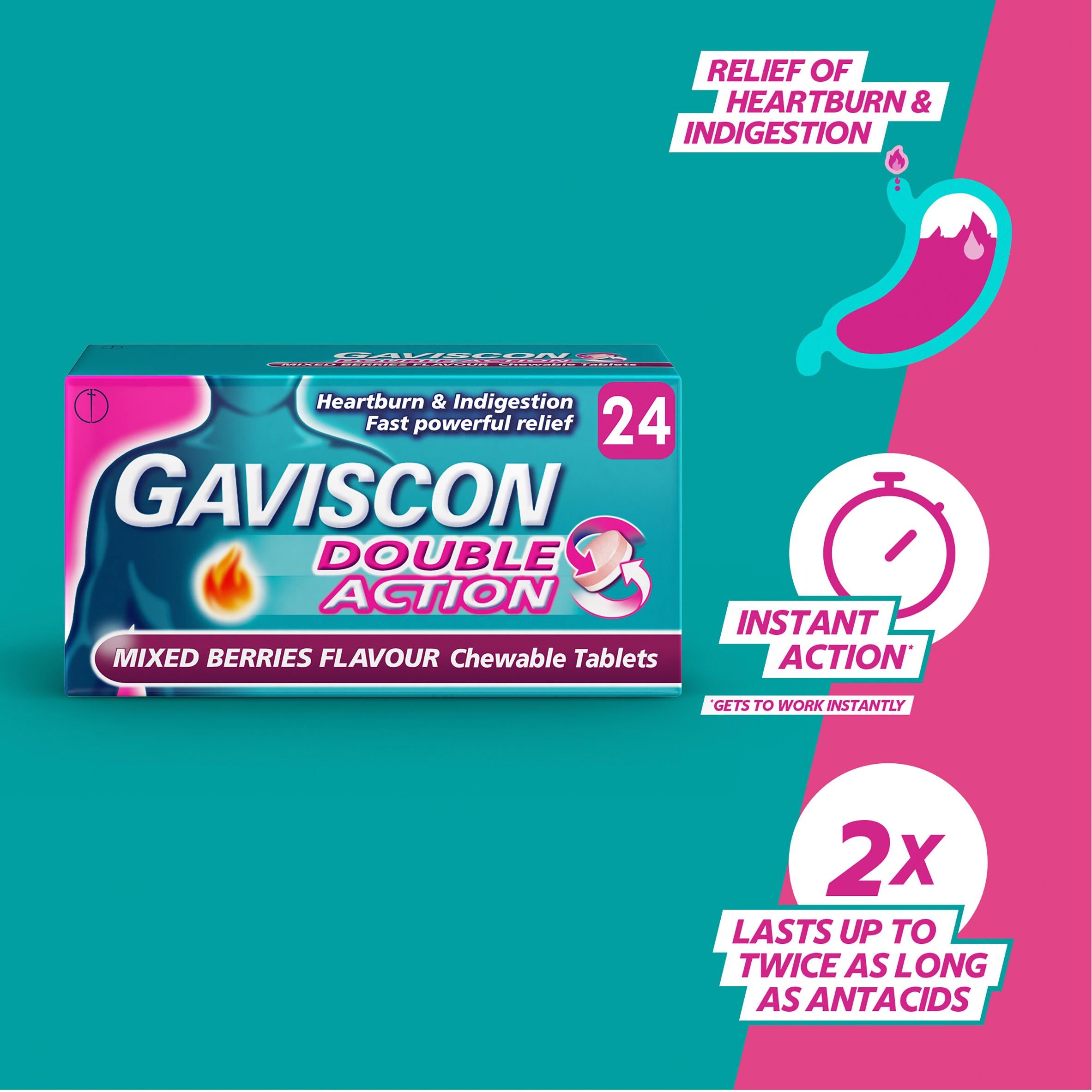 Gaviscon heartburn tablets mixed berries 24 count - British product
