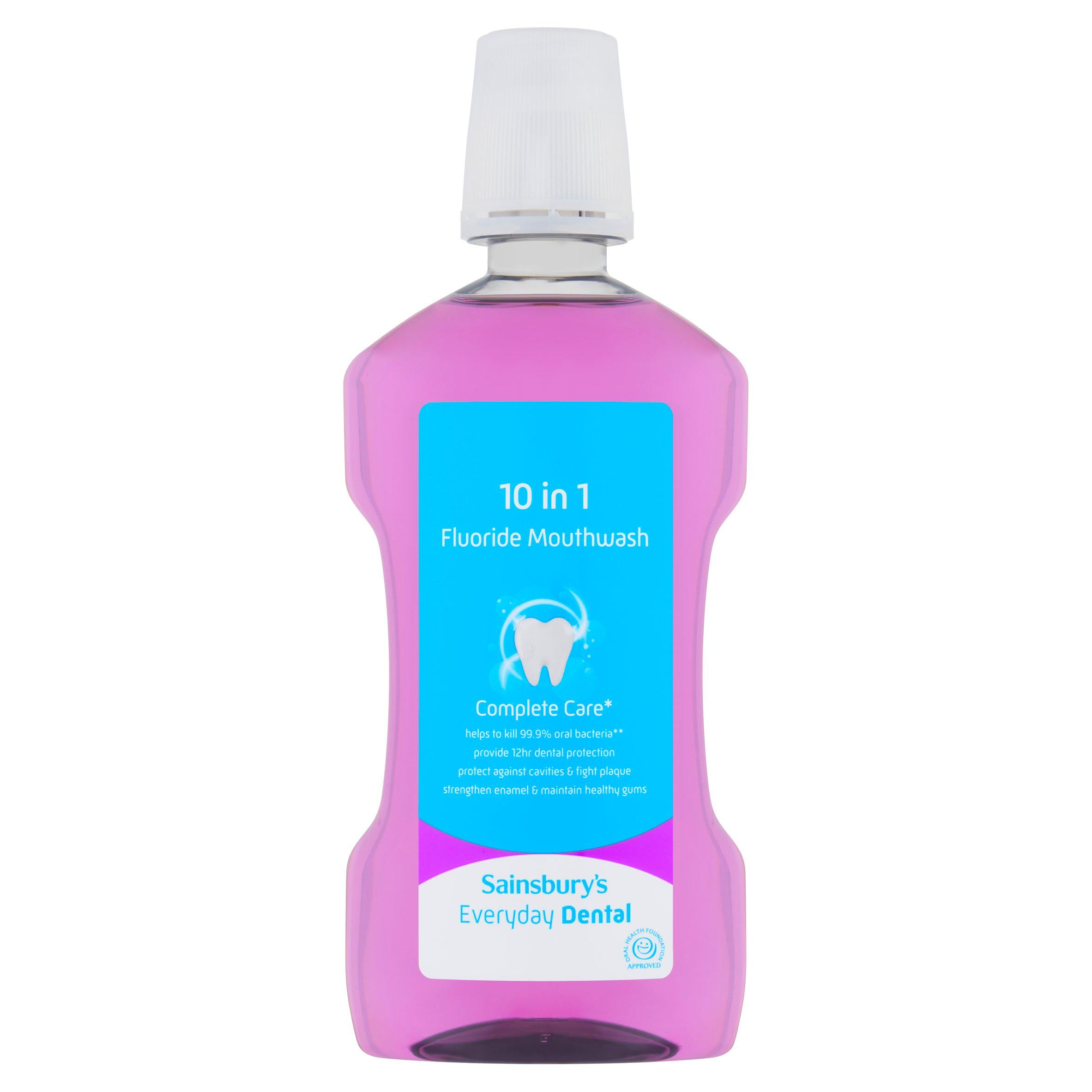 Sainsbury's 10 in 1 fluoride mouthwash 600ml (British brand)