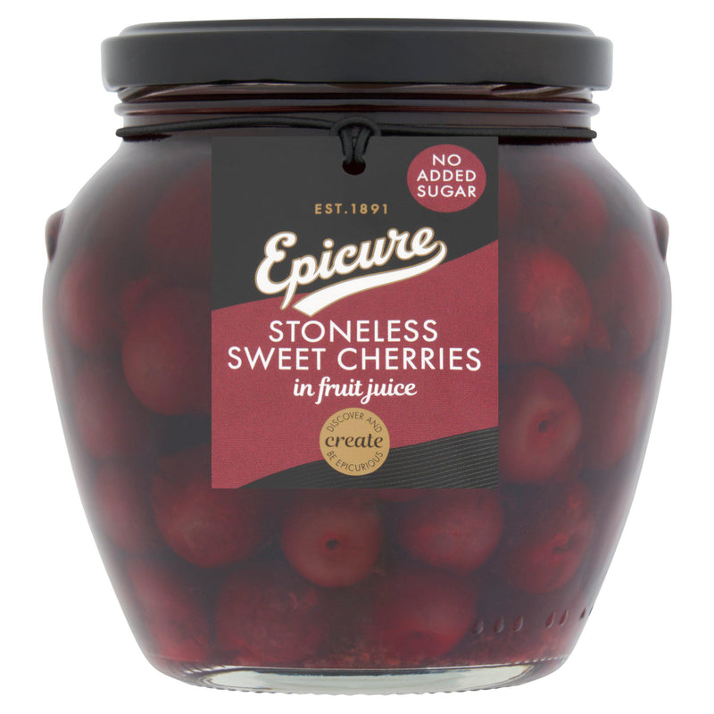 Epicure Stoneless Sweet Cherries in Fruit Juice 550g - British product
