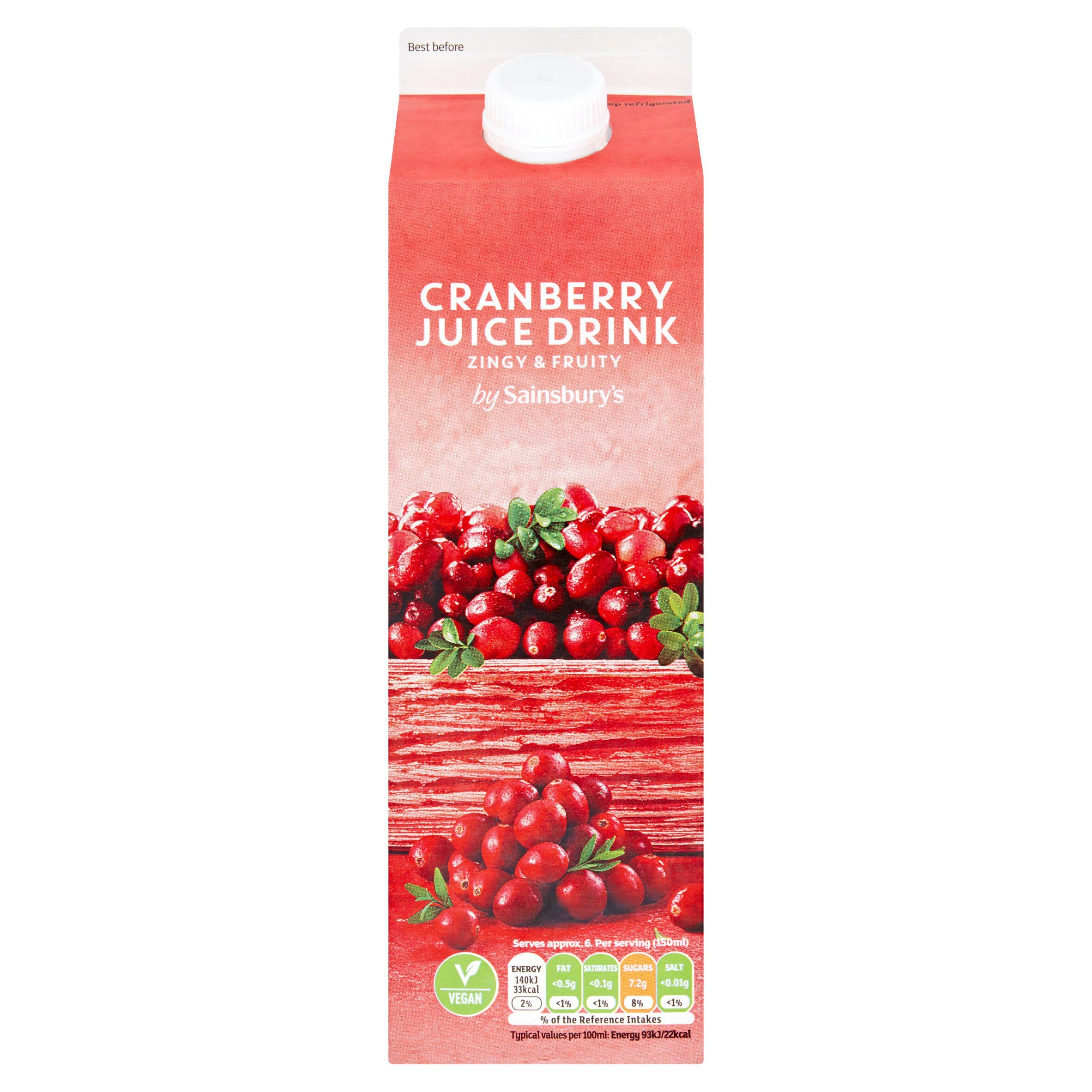Sainsbury's cranberry juice drink 1L (British brand)