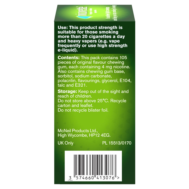 Nicorette sugar free nicotine gum 4mg 105 pieces, imported from the UK