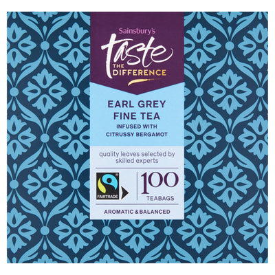 Sainsburys Sainsbury's Taste the Difference Earl Grey Tea Bags 100 Teabags- Buy online at McGrocer